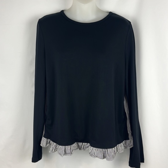 Kate Spade‎ Broome Street Blouse Mixed Media Ruffle Hem Striped Top Size M - Picture 3 of 9